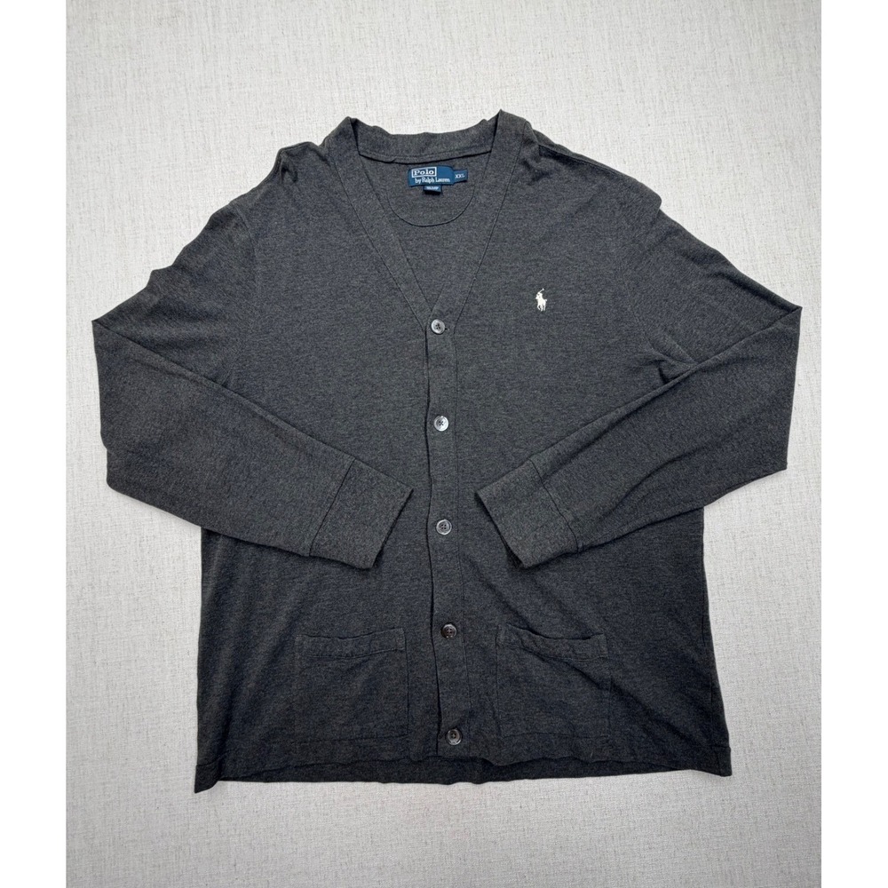 Polo Ralph Lauren Cardigan Sweater Mens XXL Charcoal Gray Cotton Pique Knit Pony